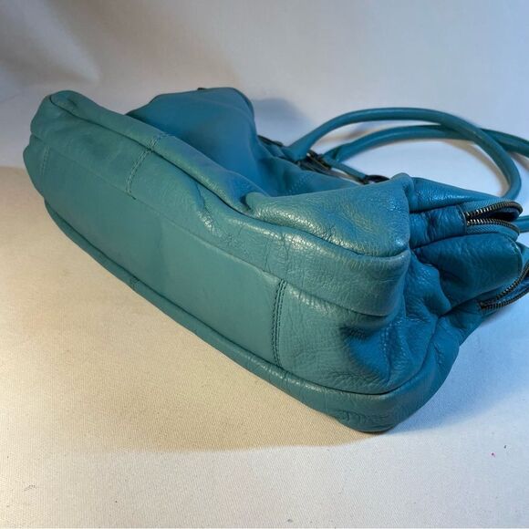 Audrey Brooke turquoise soft leather large zip satchel many compartments - Picture 15 of 16
